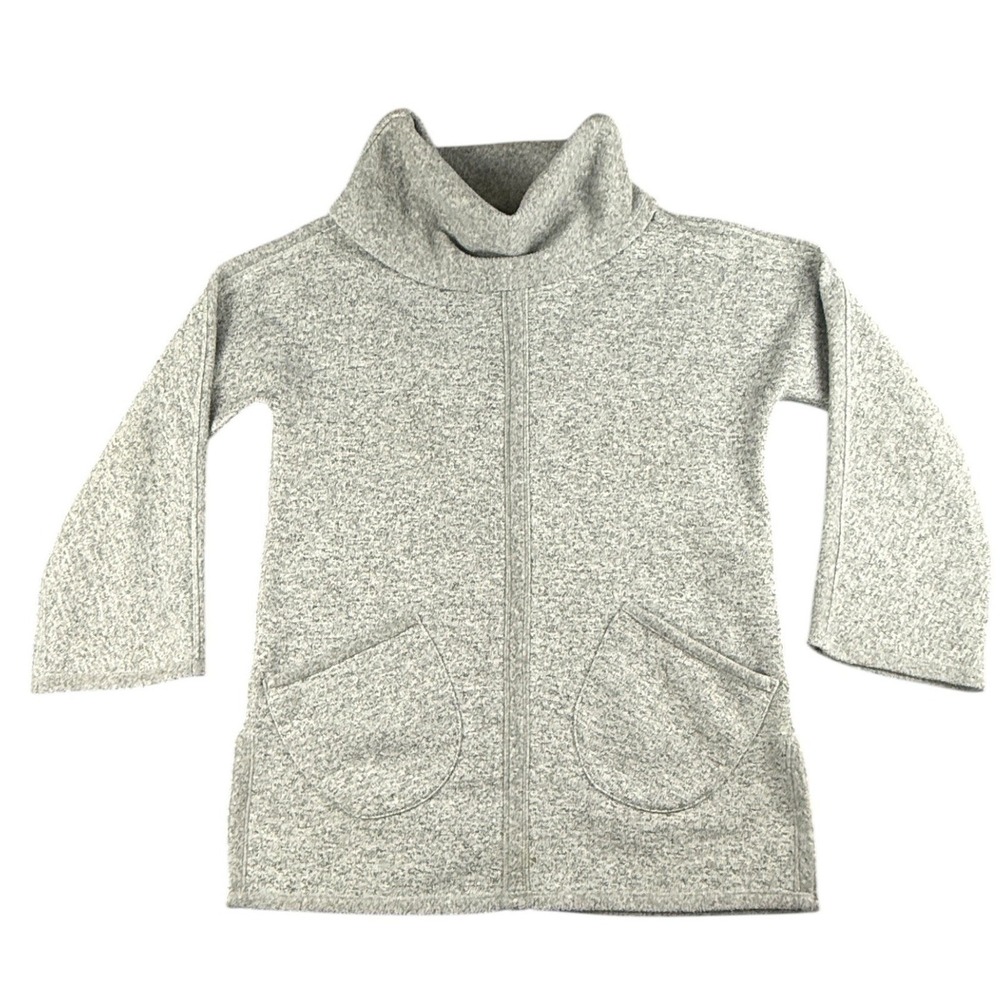 Soft Surroundings Tunic Sweater Womens Medium Grey Marled Cowl Neck Pockets Cozy